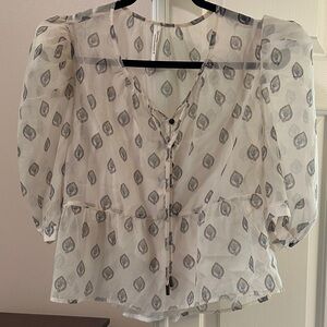 Anthropologie Sheer Cream Blouse with Unique Pattern